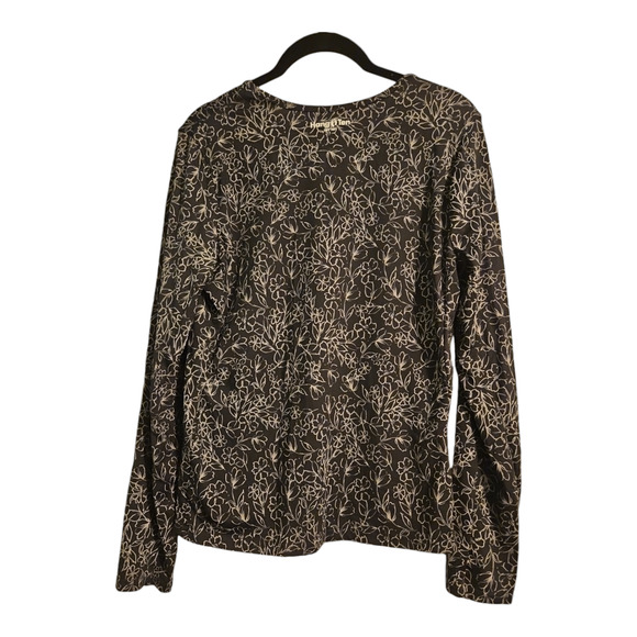 HANG TEN UPF 50+ Stretchy Floral SWIM TEE-RASH GUARD w/Pocket - Med, Black Gray - Picture 2 of 6